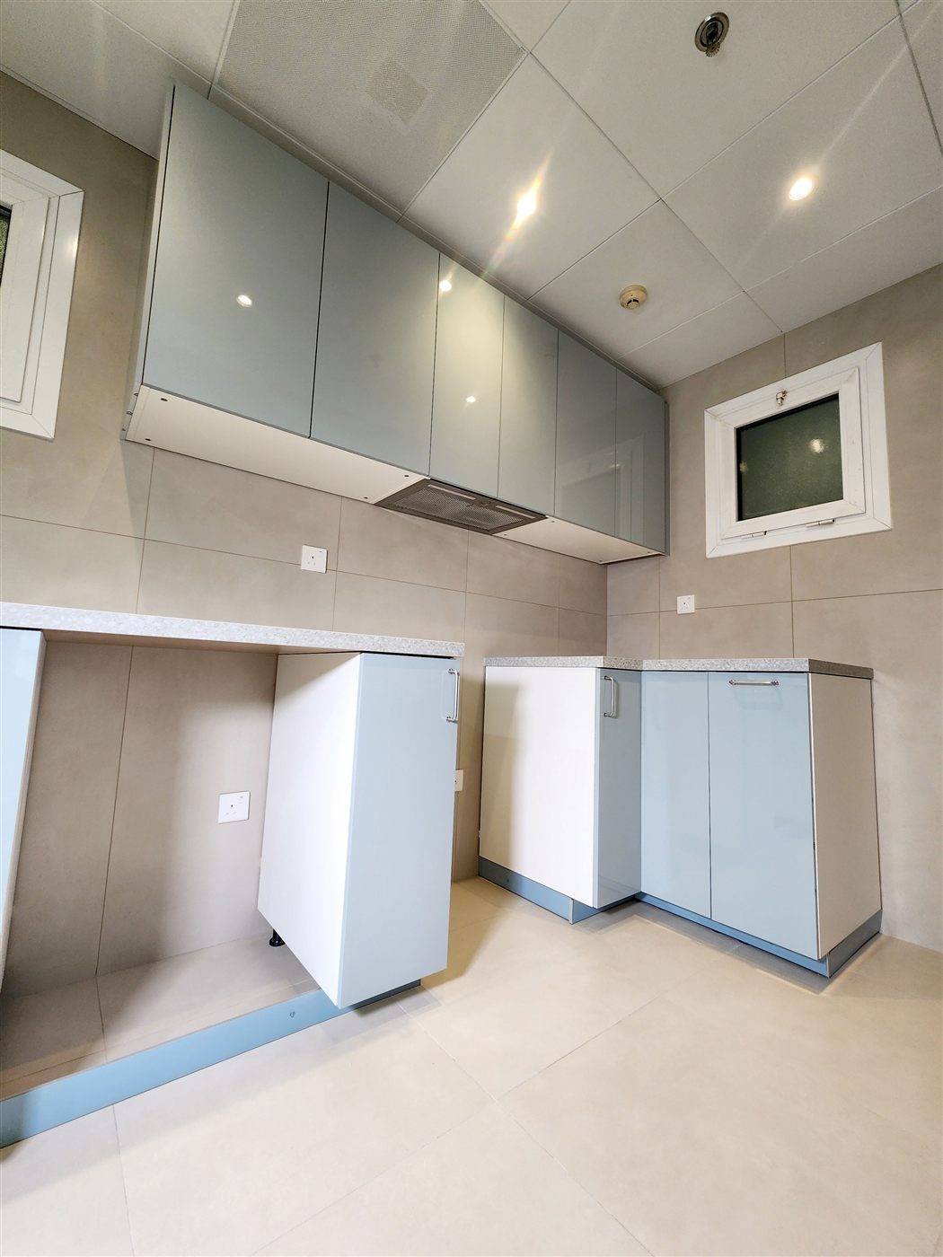 Kitchen corner with integrated hood
