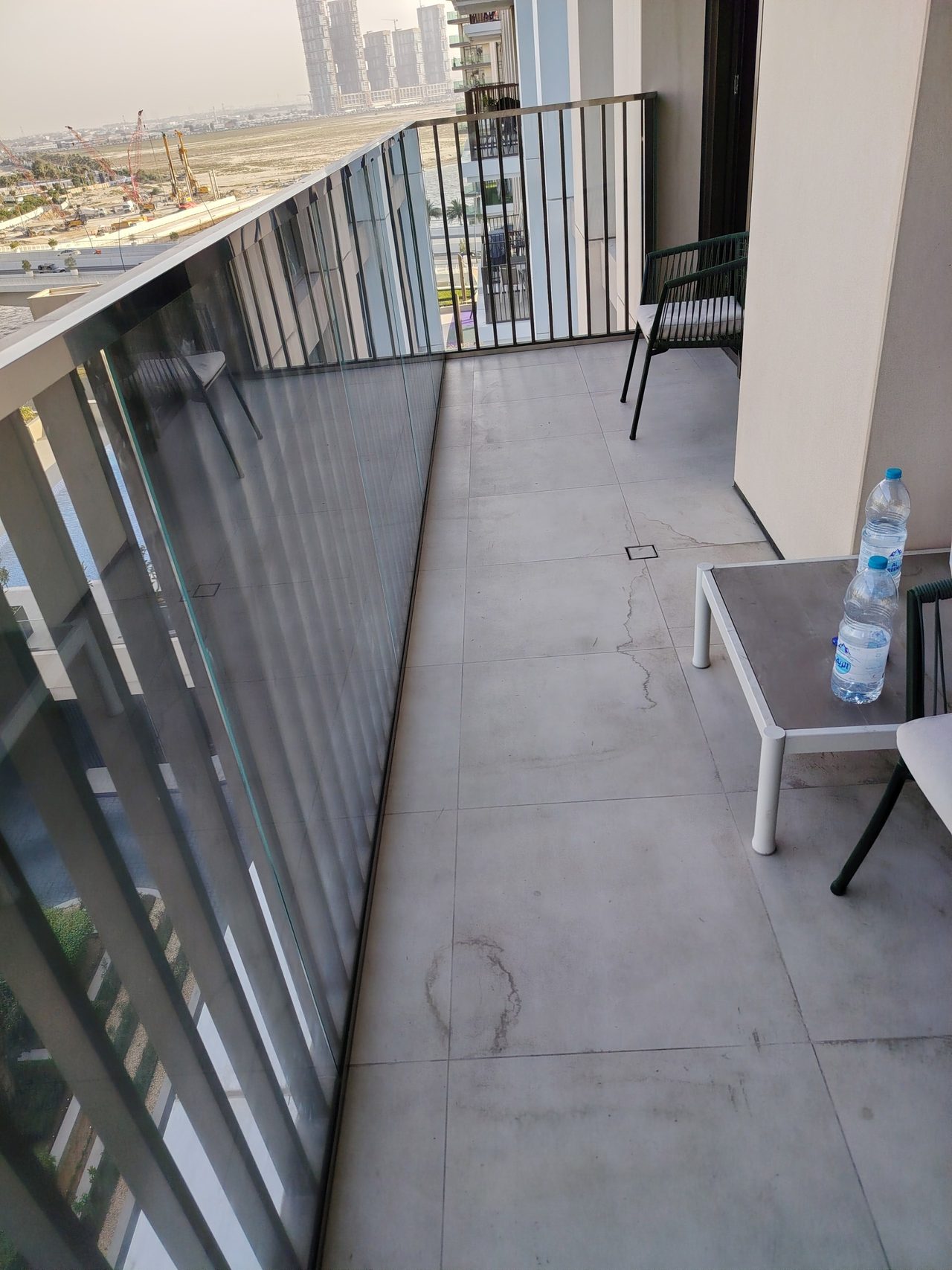 General view of the balcony in Creek Palace after the installation of protective triplex glazing