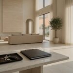 House keys and an inspection folder on a marble table in an empty UAE villa on handover day
